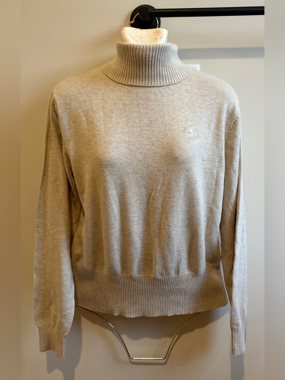 Duck Head Cream Turtleneck Cotton Sweater Monogram Duck Logo